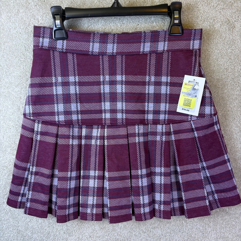 Trixxi Girl Plaid Pleated Skort Girls Large Maroon Schoolgirl Skirt NEW